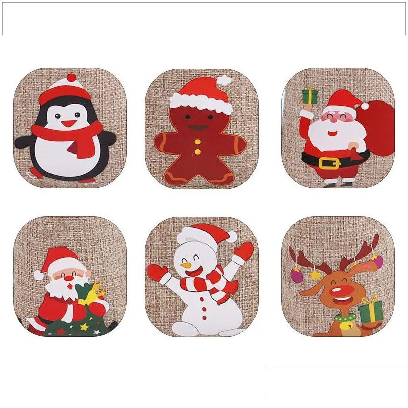 christmas burlap linen drawstring bag gift wraps santa claus snowman penguin elk candy jewelry packaging present storage bags xmas favors decoration