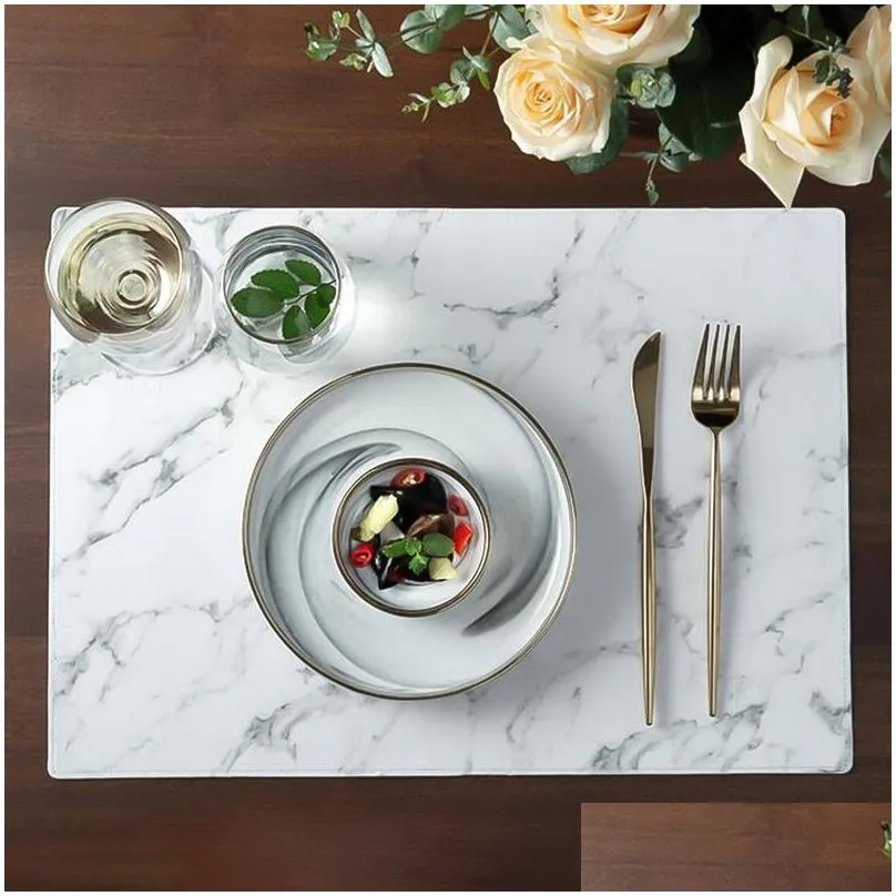 hifuar marble pattern table mat dining table dishware coasters pu placment kitchen tableware pad wedding party decorative mat