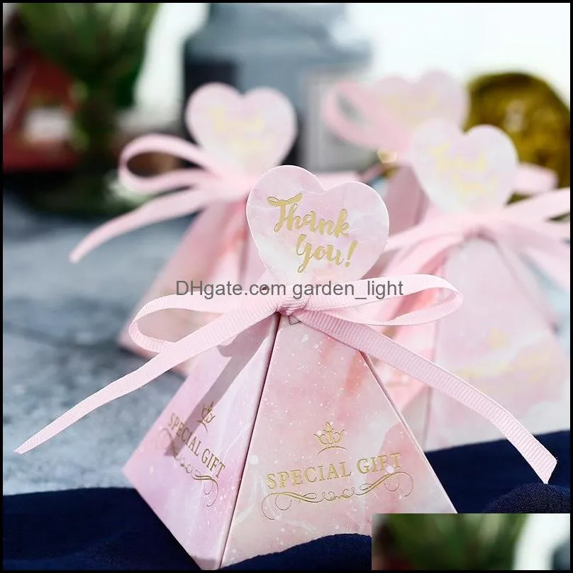 marble style gift box wedding favors and gifts triangular pyramid candy box wedding gifts for guests decoration