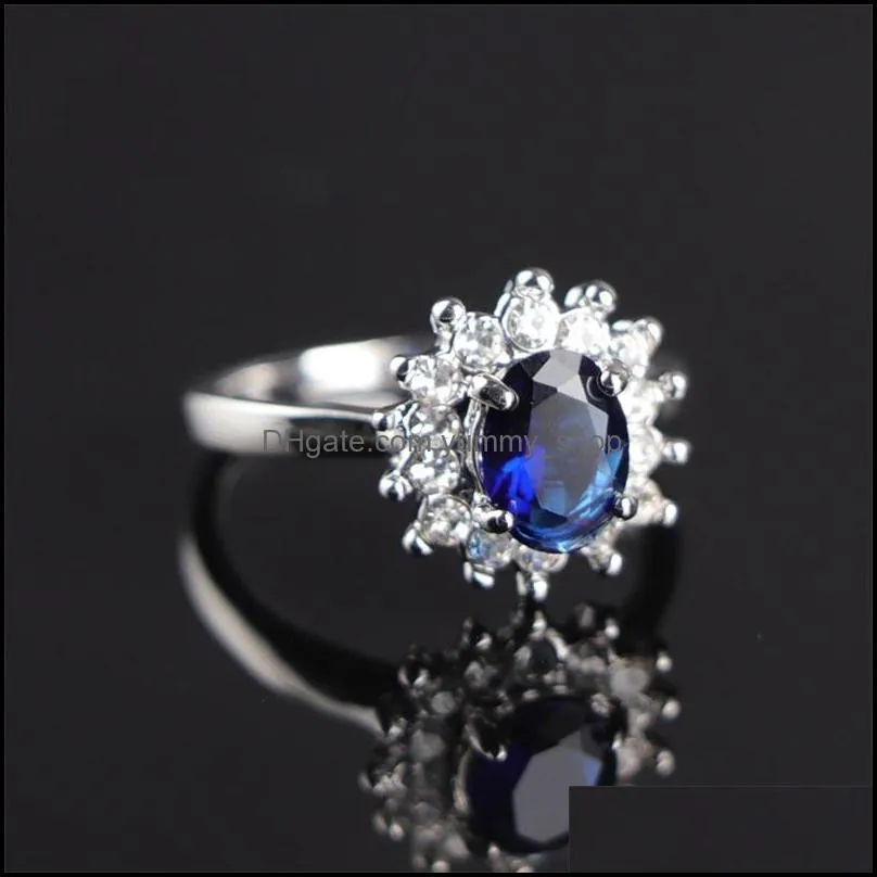 created blue sapphire ring princess crown halo engagement wedding rings 925 sterling silver rings for women 2021 1227 t2