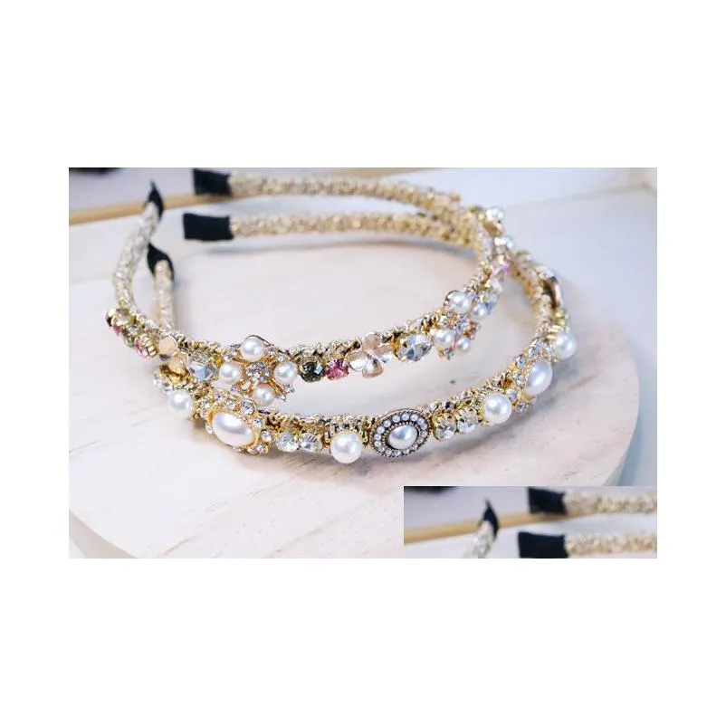 headbands good quanlity version white pearls beading golden hairband women headwear party princess 221107