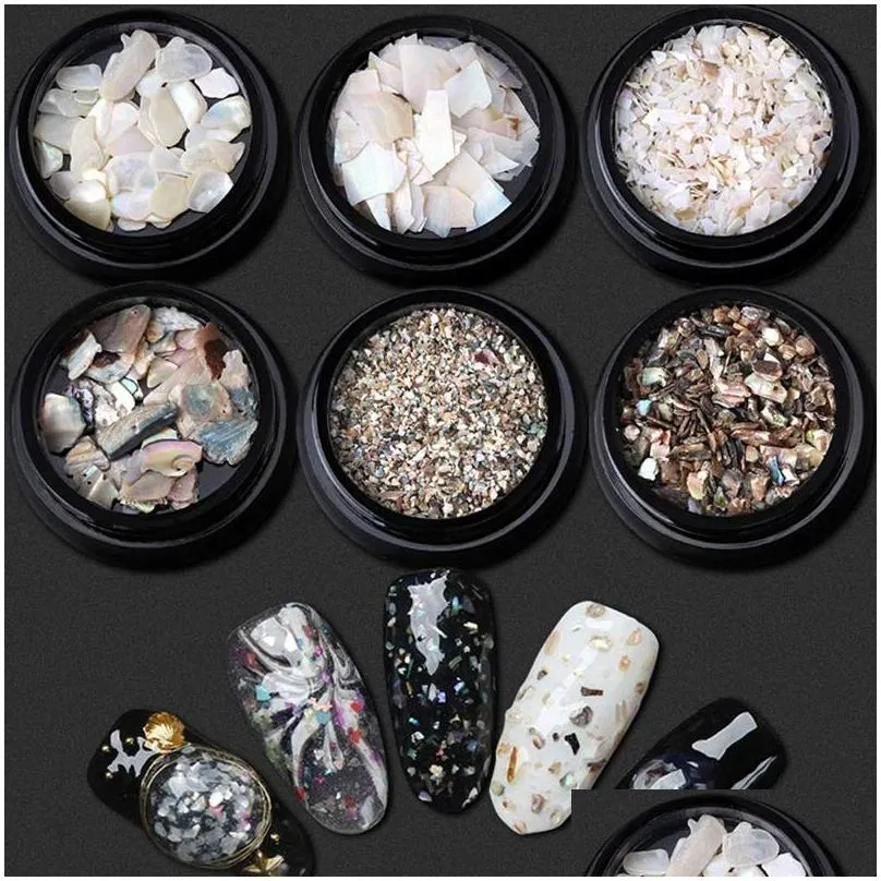 stickers decals 7 pcs/set natural light nail seashell slices particle crushed shell manicure set art glitter decoration tools