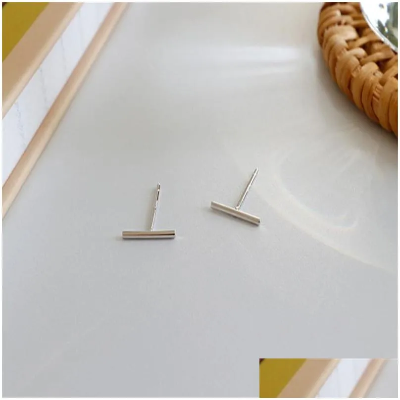 authentic 925 sterling silver geometric t bar stud earrings for women new simple tiny earrings fine jewelry lovers gifts