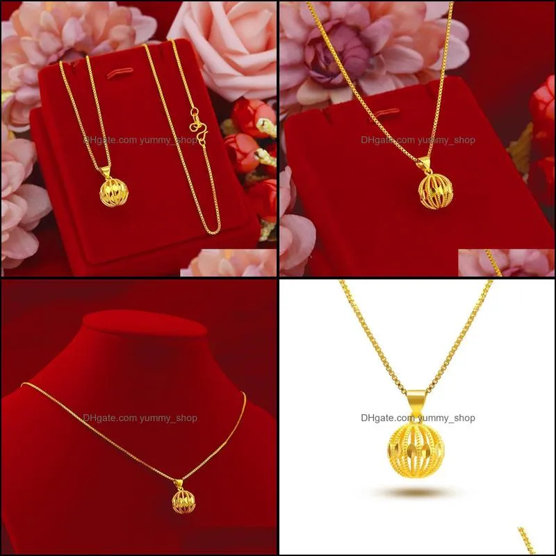 fine jewelry 24k gold hollow out ball pendant necklaces fashion woman girl birthday wedding gift wholesale