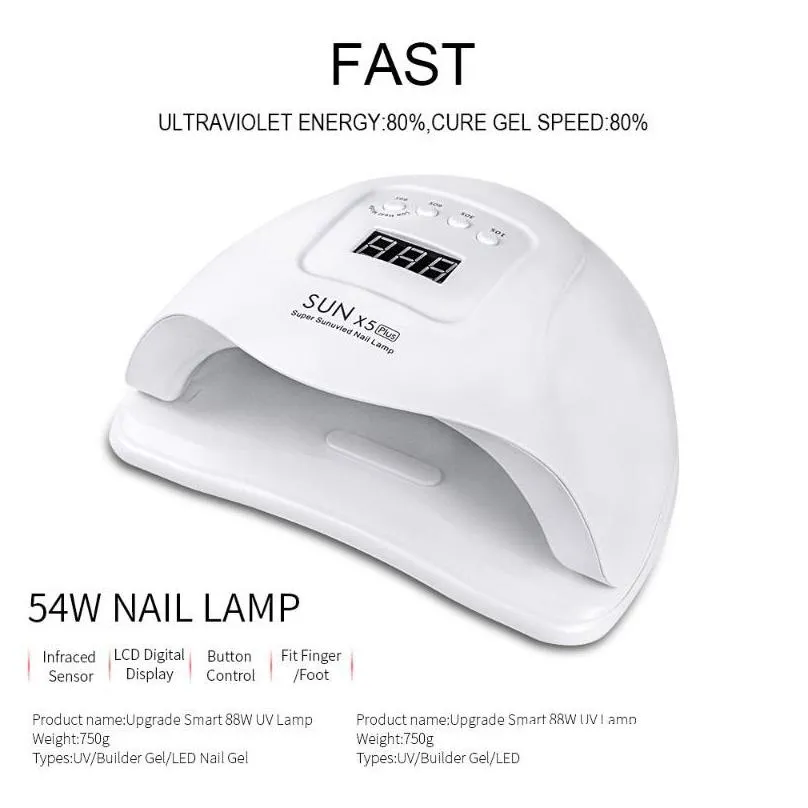sun x5 plus uv lamp led nail lamp 54w/36w nail dryer ice sun light for manicure gel nails drying for gel varnish