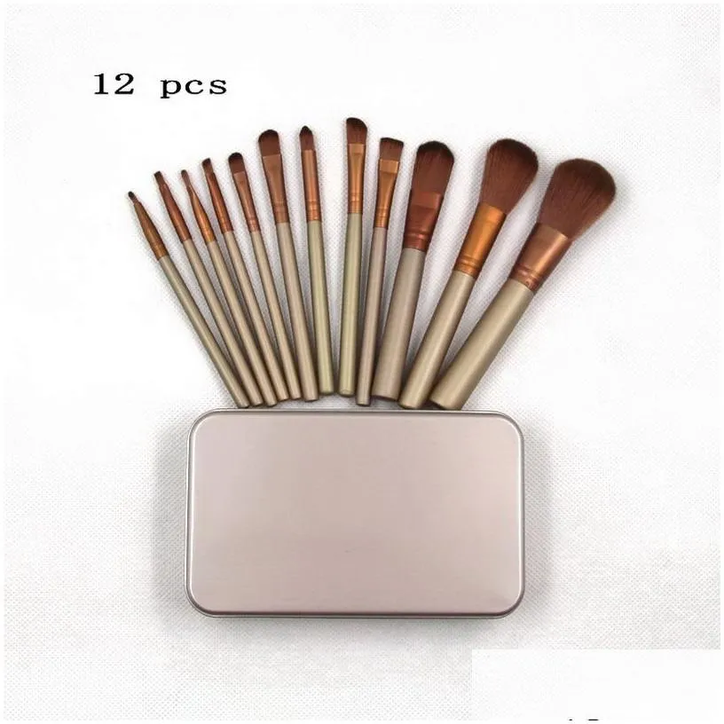 designer makeup brushes 12 pcs powder brush gold metal box professional make up tools