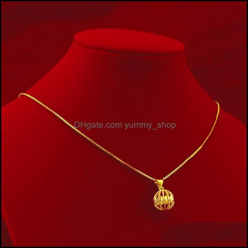 fine jewelry 24k gold hollow out ball pendant necklaces fashion woman girl birthday wedding gift wholesale