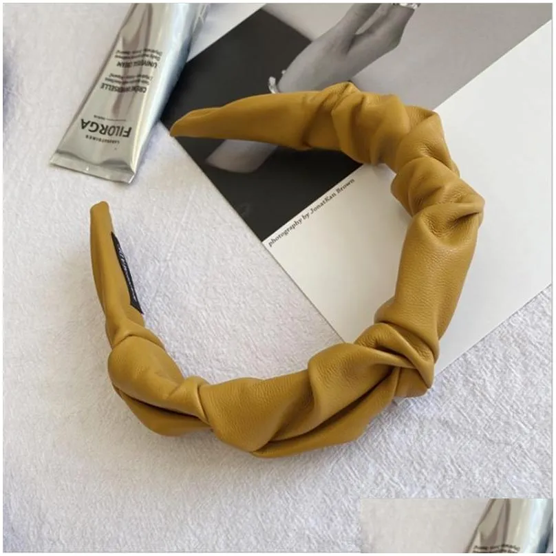 hair accessories pu leather fold headband fashion woman made wash hairband boutique cute hoop hipster headwear