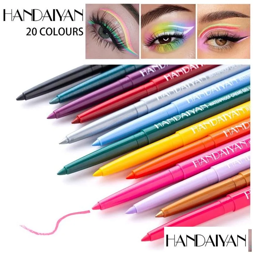 handiyan 20 pencil colours automatic coloured eyeliner pencils set waterproof rotate cream gel high pigment longlasting makeup eye liner gift