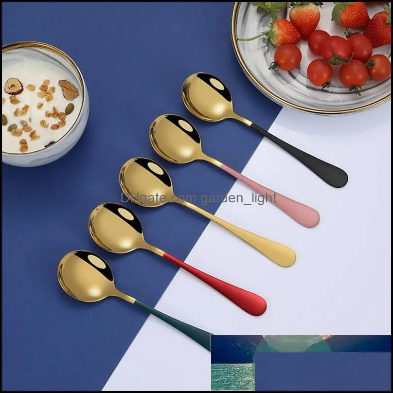 1 pcs stainless steel spoon gold spoon for ice cream dinner tableware gold plated dessert tea coffee spoons