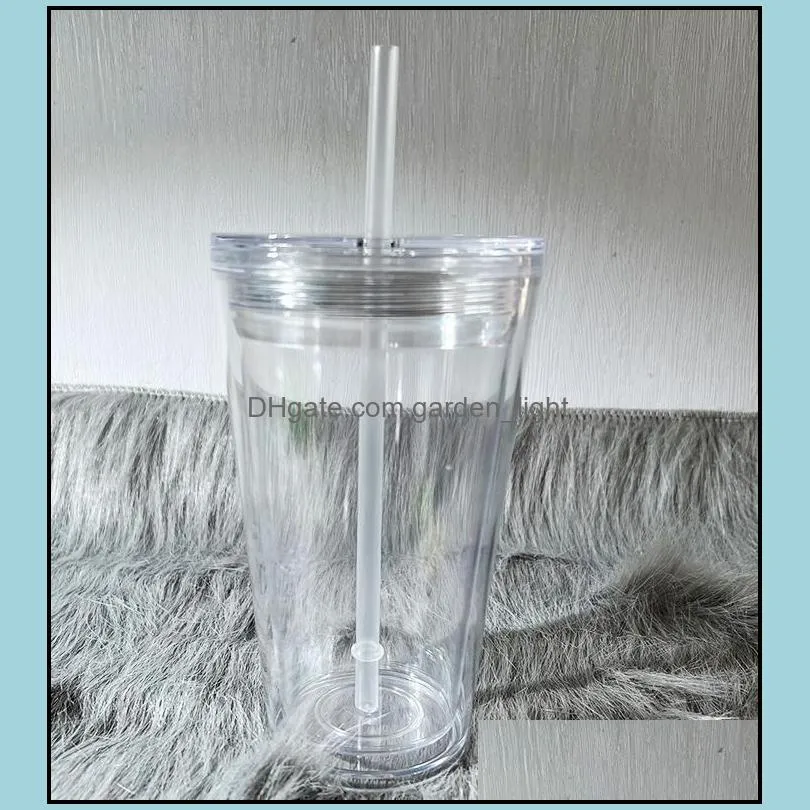 24oz clear plastic tumblers flat lid acrylic water bottles with straw double walled portable office coffee mug reusable transparent solid ps drinking cups