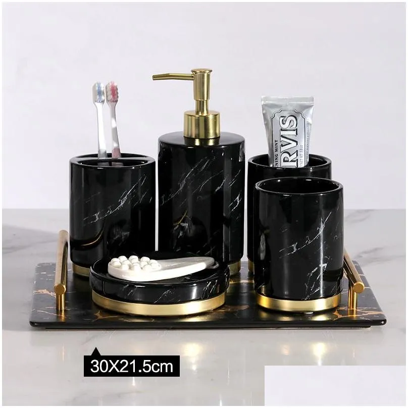 bath accessory set bathroom accessories ceramic metal base soap dispensers toothbrush holder gargle cups dish with tray wedding gifts1