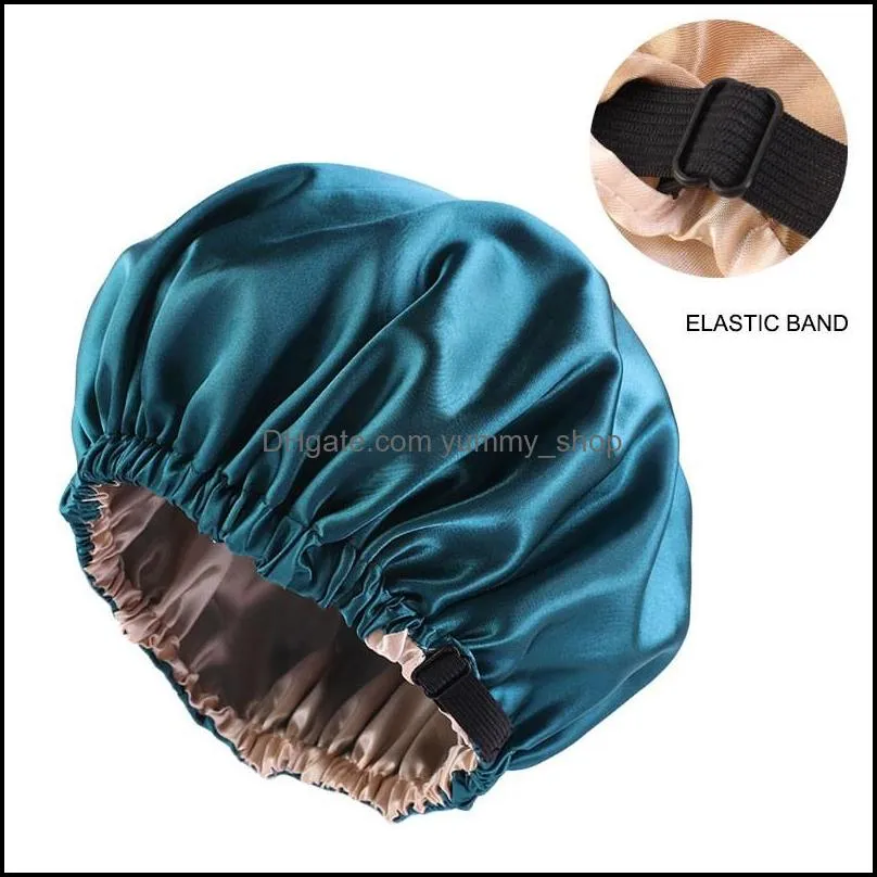  silk satin bonnet night sleep cap hat for women fashion adustable pure color wear head cover bonnet beautiful hair accessories 255