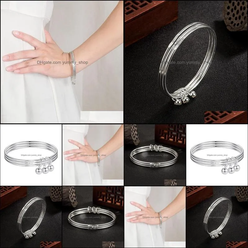 s925 sterling silver bracelet chinese style 3 layers bangles fashion womens jewelry wholesale