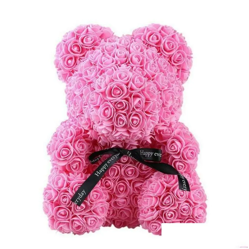 rose bear teddy bear with ribbon forever artificial rose anniversary christmas valentines gift