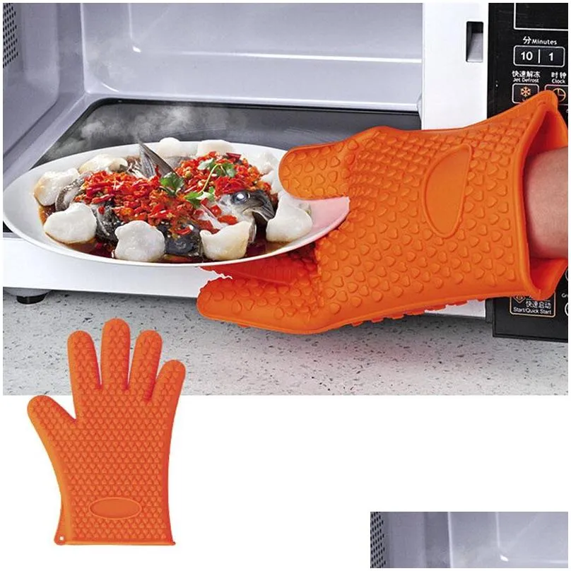 silicone organizer insulated heat gloves microwave oven gloves plate clip antiscald thicken mitt kitchen tools