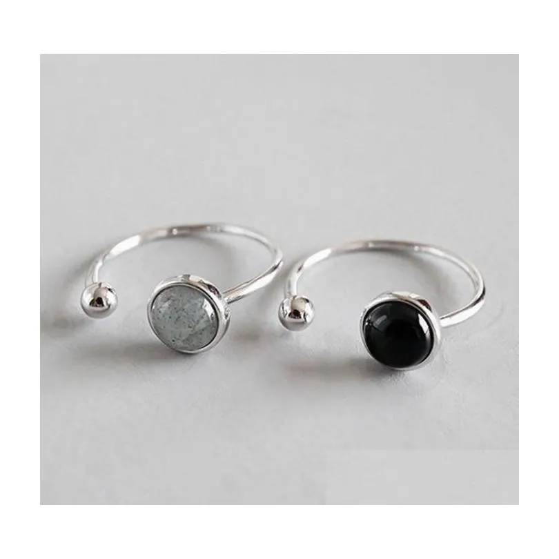 100 925 sterling silver stud earring 4/6/8mm geometric round black agate earrings for women girls