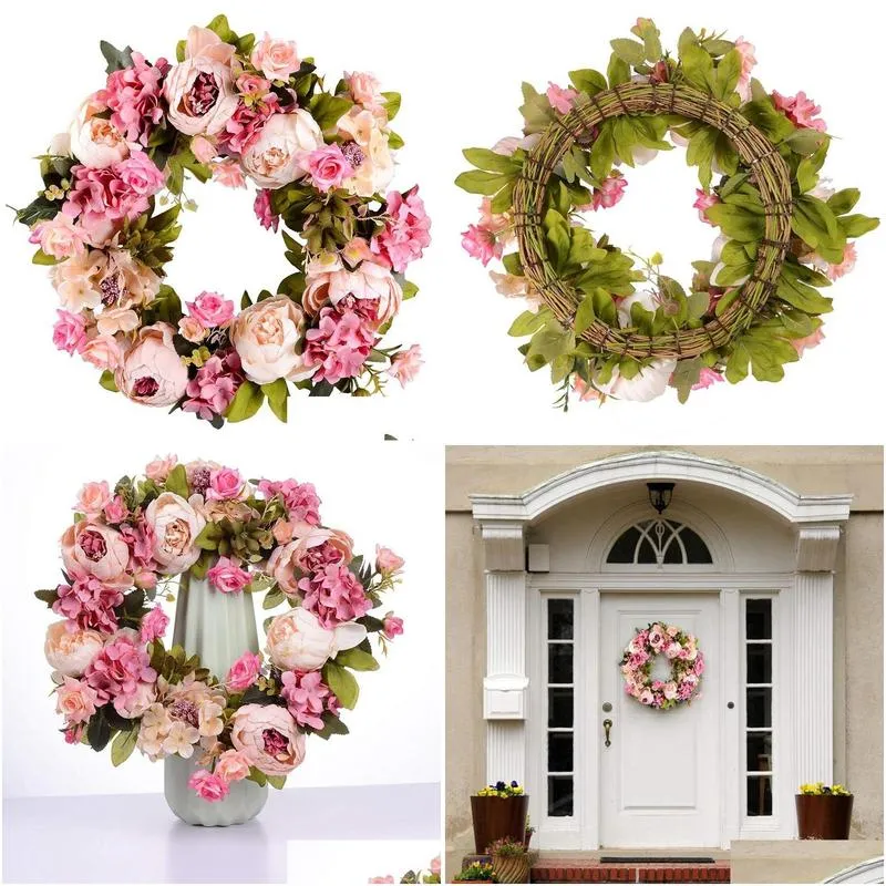 artificial flower wreath peony wreath 16inch door spring round for the front door wedding home decor