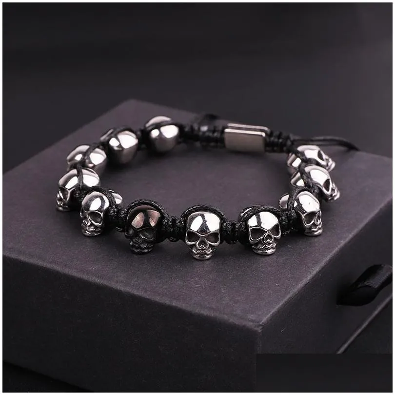 charm bracelets men jewelry bracelet stainless steel skull braided wrap beads bracelet for men 221028