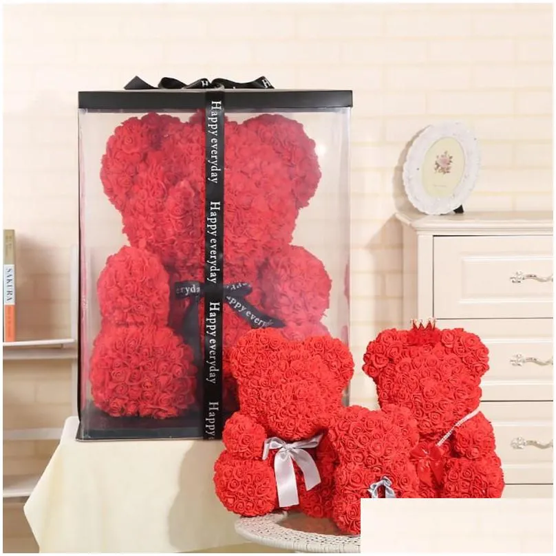 rose bear teddy bear with ribbon forever artificial rose anniversary christmas valentines gift