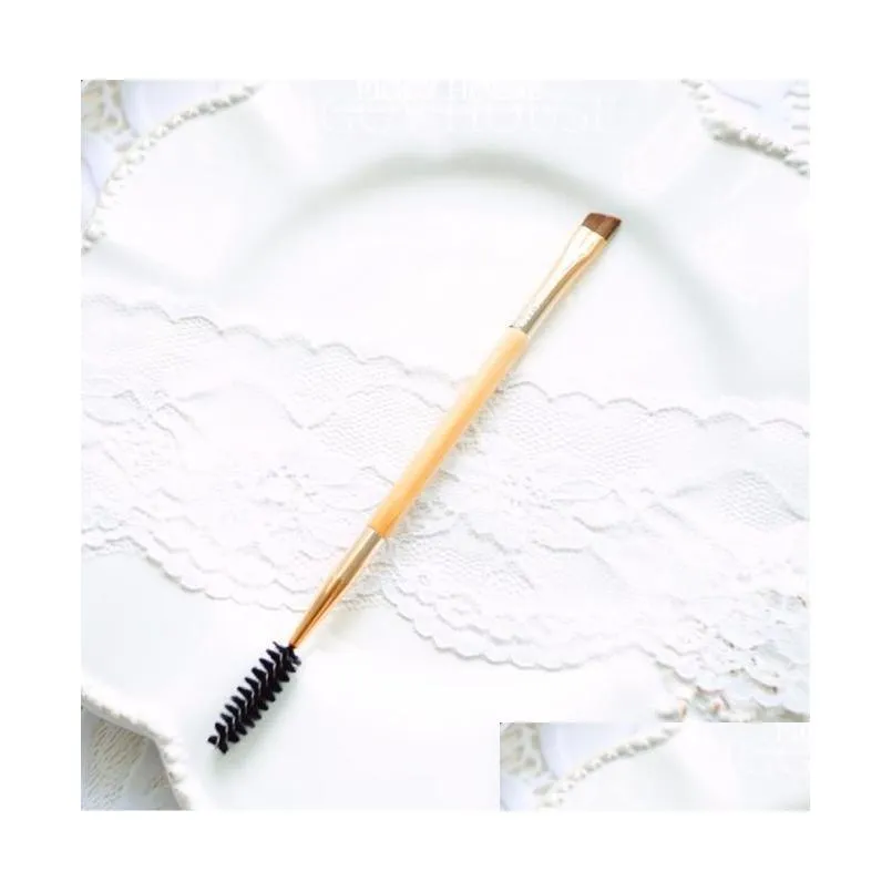 beauty girl 1pcs makeup bamboo handle double eyebrow brush add eyebrow comb eye definer brush professional small angle brush