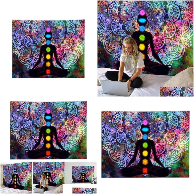 tapestries spiritual background divider hanging blanket gift seven chakra mandala printed wall tapestry home decor yoga meditation