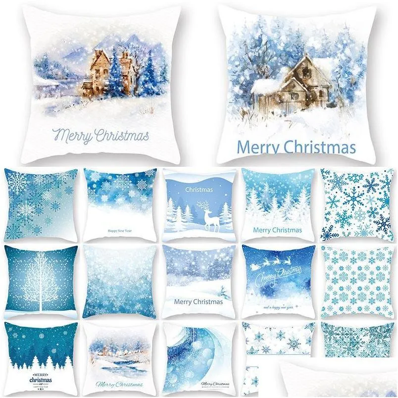 christmas decorations 1pcs winter snow pattern cushion cover polyester 45x45cm decorative pillowcase year sofa home pillowcover 40997