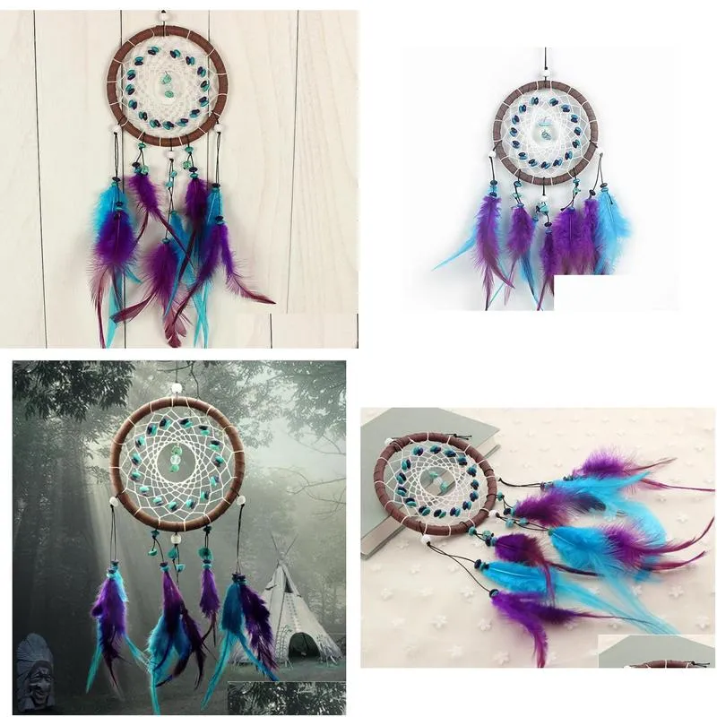 antique imitation dreamcatcher gift checking dream catcher net with natural stone feathers wall hanging decoration ornament ga461