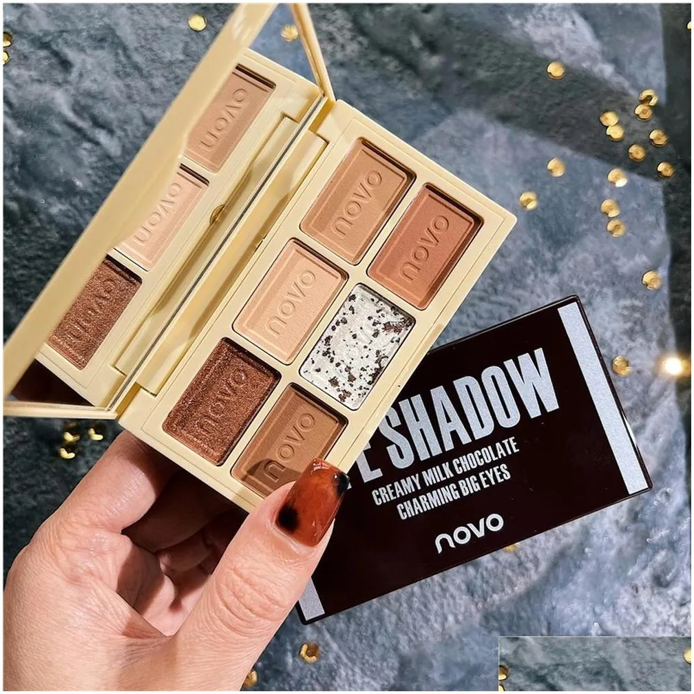 novo chocolate eyeshadow palette 6 color silky naked eye shadow waterproof easy to wear shimmer matte coloris makeup palettes