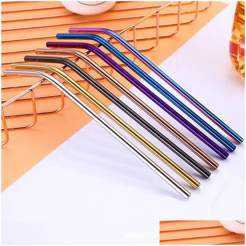 drinking straws 5pcs 304 stainless steel environmentally friendly reusable straw set highquality with cleaning brush and bag