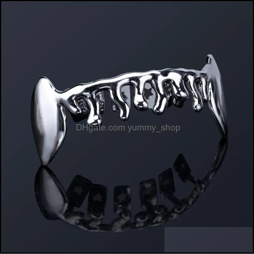 hip hop bottom dental grills fashion 1 piece gold silver color hip hop vampire teeth brace gold grillz for men women 535 q2