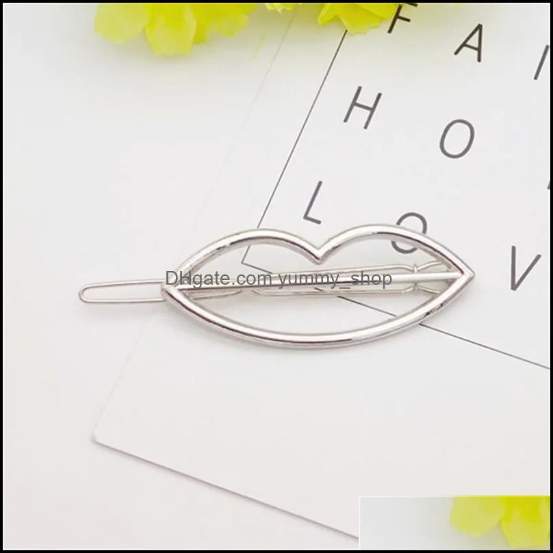 2017 promotion trendy vintage circle lip moon triangle hair pin clip hairpin pretty womens girls metal jewelry accessories 876 q2