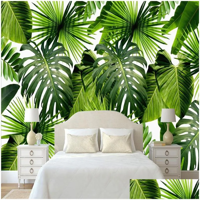 custom 3d mural wallpaper tropical rain forest banana leaves p o murals living room restaurant cafe backdrop wall paper murals1