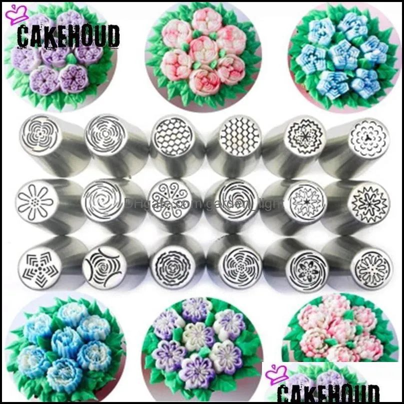 baking pastry tools 18 pieces / set of russian tulip icing pipe nozzle stainless steel tips cake accessories