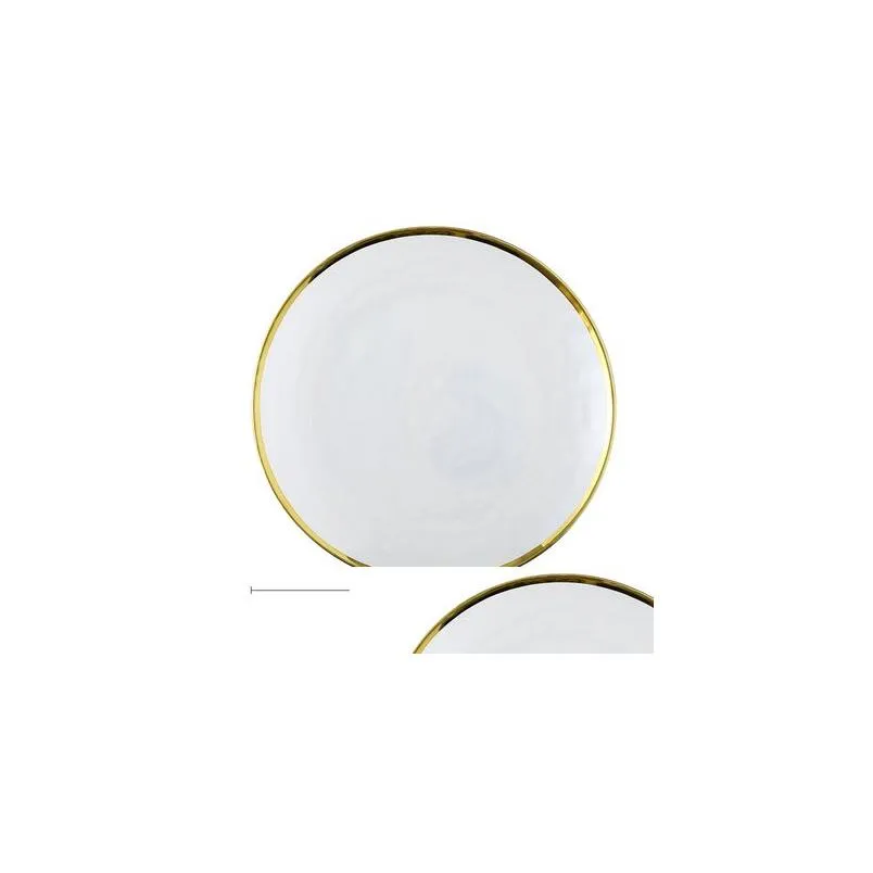 plates clear glass gold stroke tableware  plate transparent dinner cake dessert bowl set table wholesale bulk