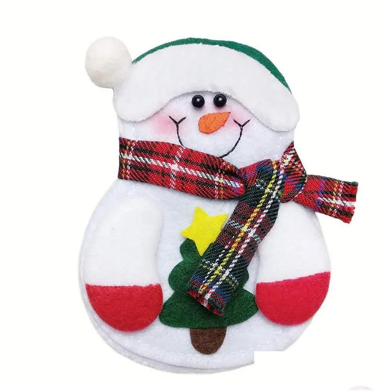 christmas santa claus knifes forks bag silverware holders pockets pouch snowman elk xmas party decoration