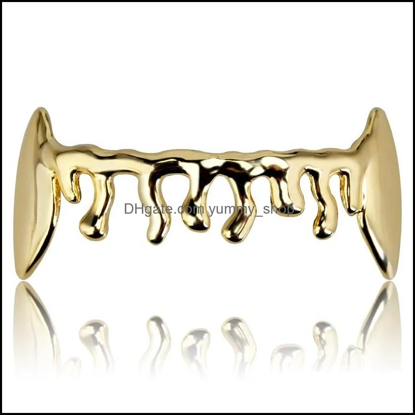 hip hop bottom dental grills fashion 1 piece gold silver color hip hop vampire teeth brace gold grillz for men women 535 q2