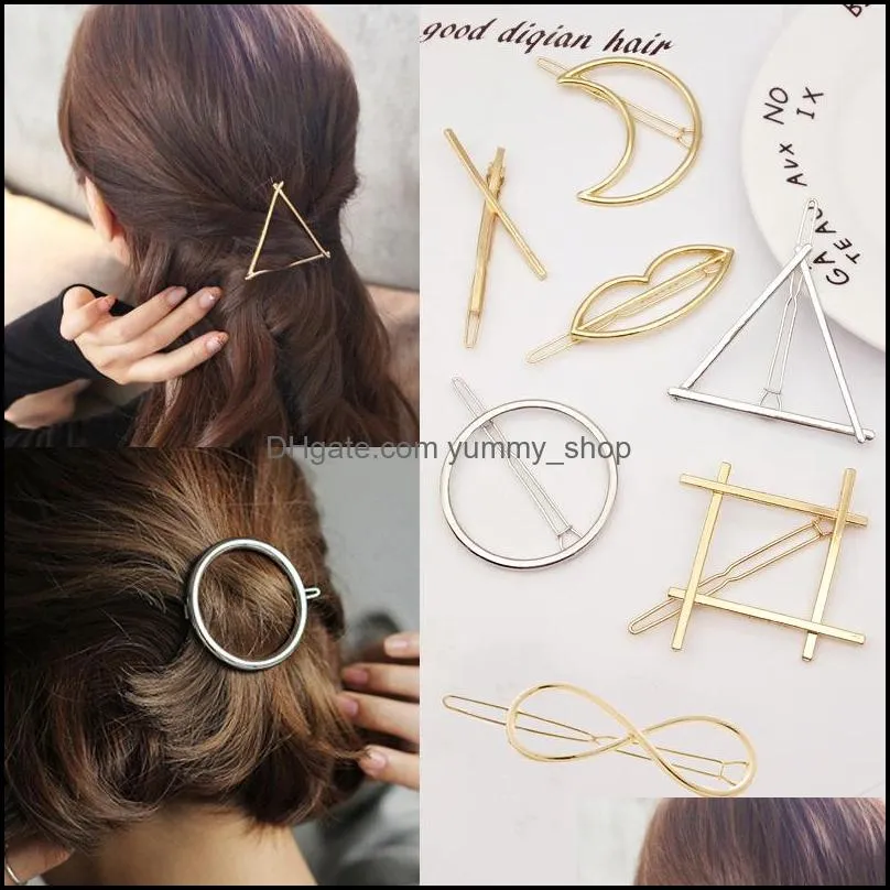 2017 promotion trendy vintage circle lip moon triangle hair pin clip hairpin pretty womens girls metal jewelry accessories 876 q2