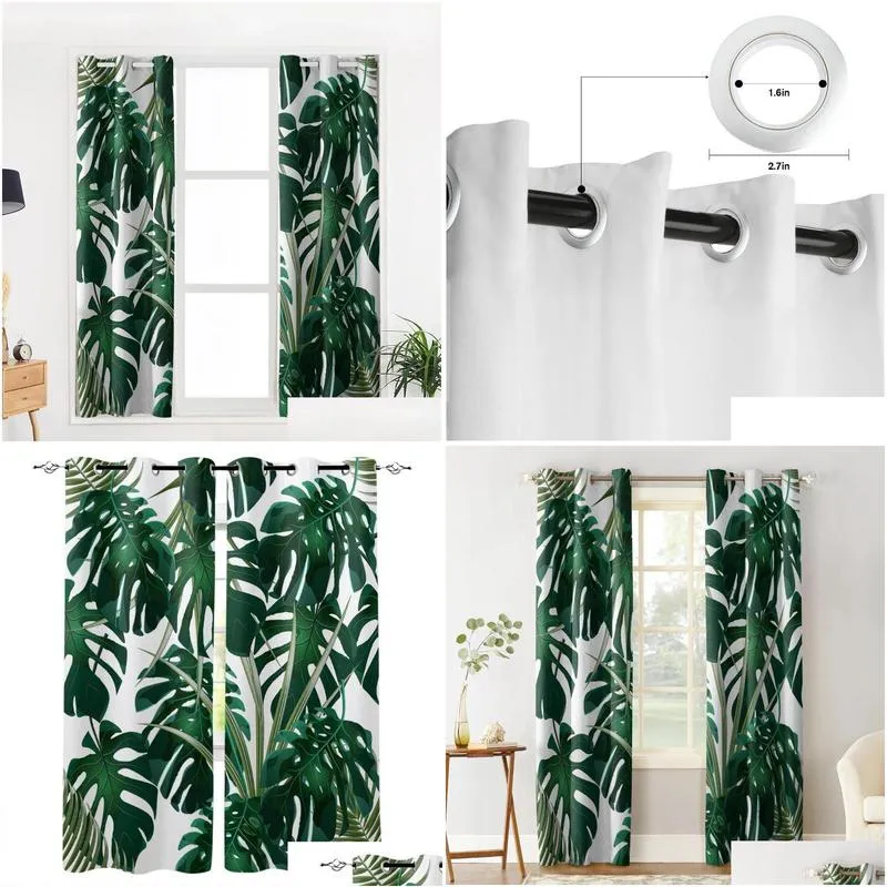 curtain drapes tropical leaves monstera curtains for windows blinds modern custom printing living room bedroom home decor