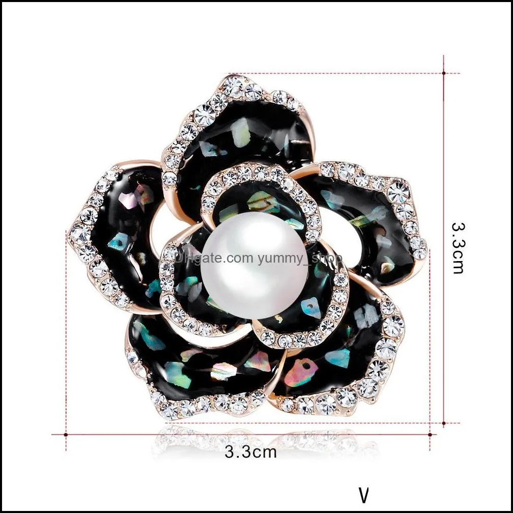 fashion rhinestone drop enamel crystal vintage brooch flower pins for girls women jewelry