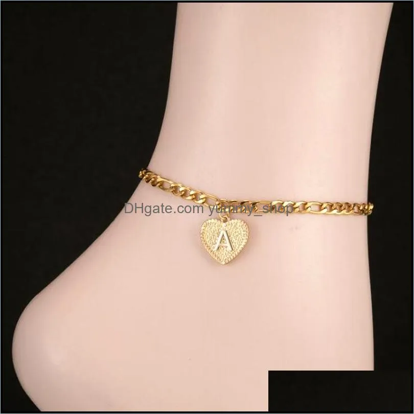 vintage gold az letter anklet for women stainless steel alphabet leg bracelets heart charm ankle bracelet gift for friend 792 q2