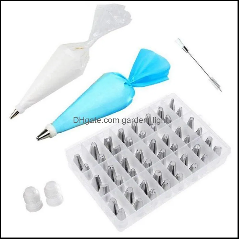 baking pastry tools 62/51pcs plastic bag stainless steel nozzle kitchen diy icing cream reusable bags set cake decorating