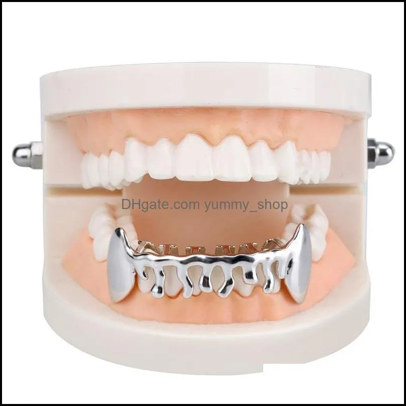 hip hop bottom dental grills fashion 1 piece gold silver color hip hop vampire teeth brace gold grillz for men women 535 q2