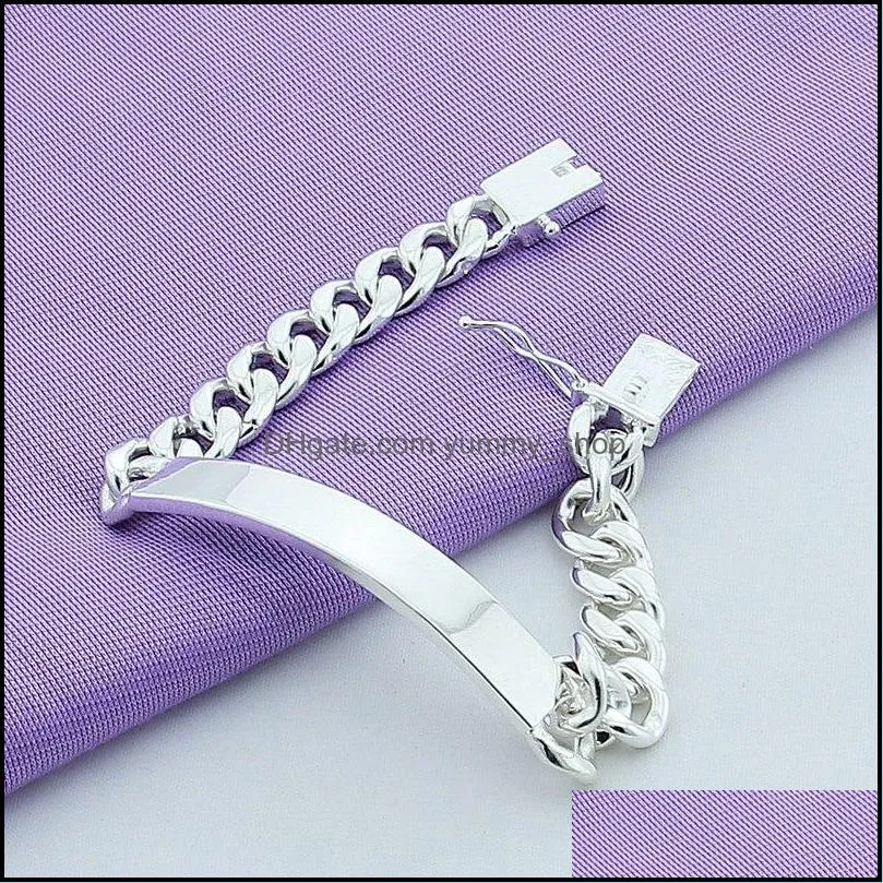 925 sterling silver 10mm smooth sideways chain bracelet for men woman charm wedding engagement party fashion jewelry 1273 t2