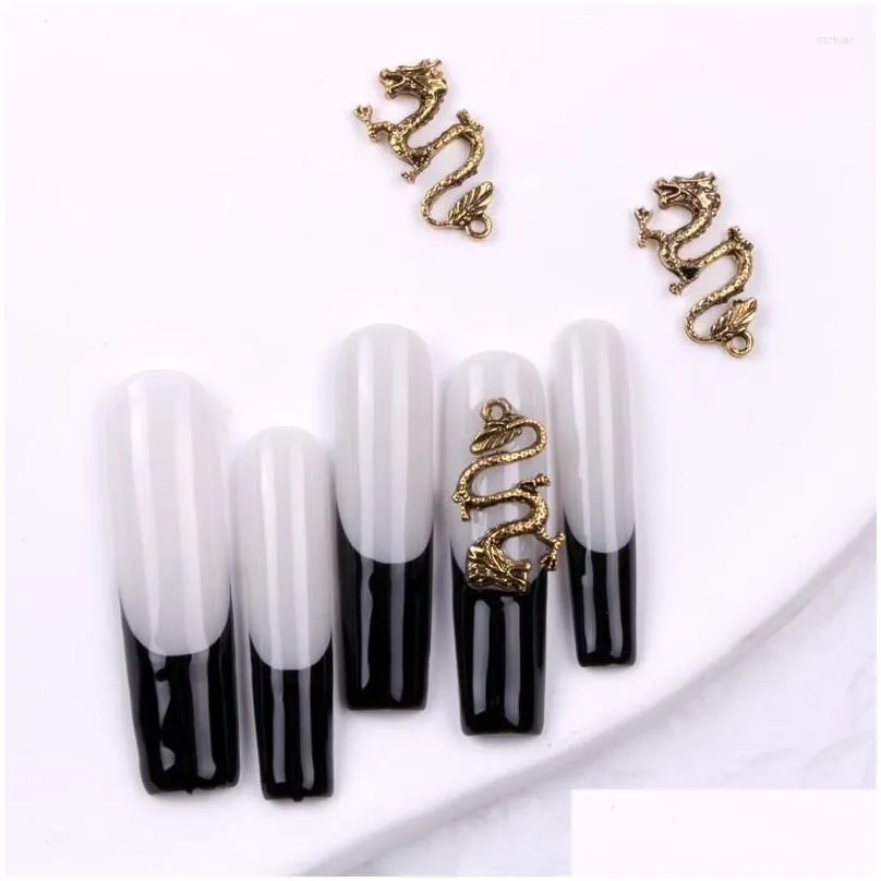 nail art decorations tszs 10 pcs/lot 2023 alloy jewelry gold silver zodiac dragon charm diy decorative supplies metal accessories