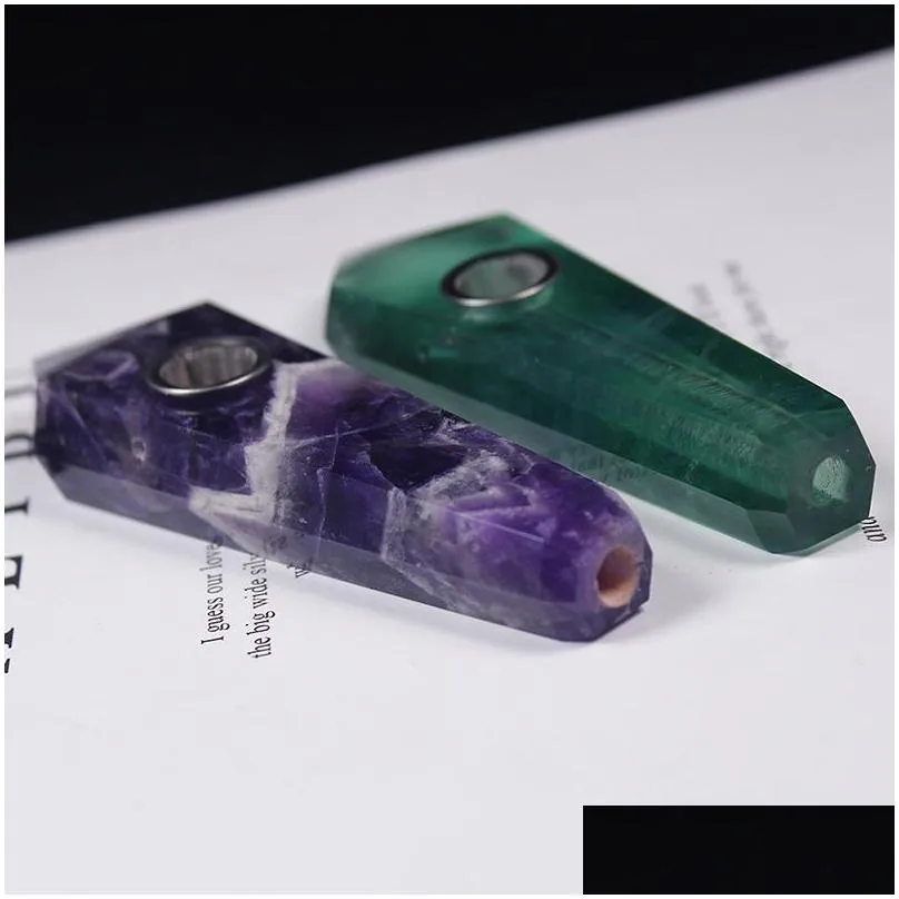 natural crystal smoking pipes portable pink crystals cigarette holder household smoke accessories with cleaning brush