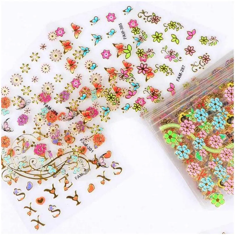 30pcs gold silver 3d nail art sticker hollow decals mixed designs adhesive flower nail tips letter butterfly paper