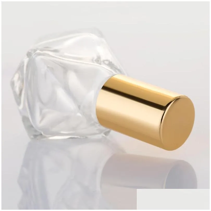 8ml glass roll on bottles diamond shaped transparent  oil perfume bottle reusable portable travel cosmetics sub bottling