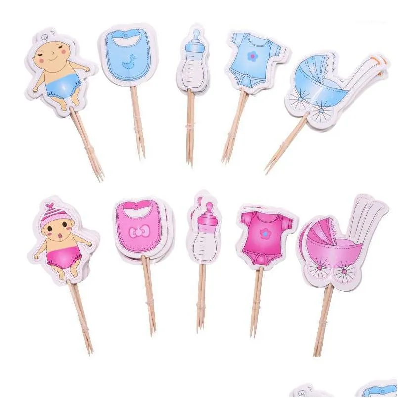 20pcs baby shower cup cake toppers boy girl party cute decoration baby shower birthday party diy cake topper supplies1