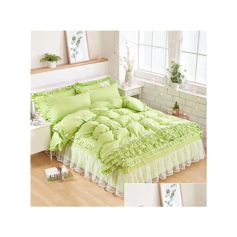  bedding set princess bow ruffle duvet cover wedding bedding pink girl baby bed skirt quilt cover sets twin bedclothes